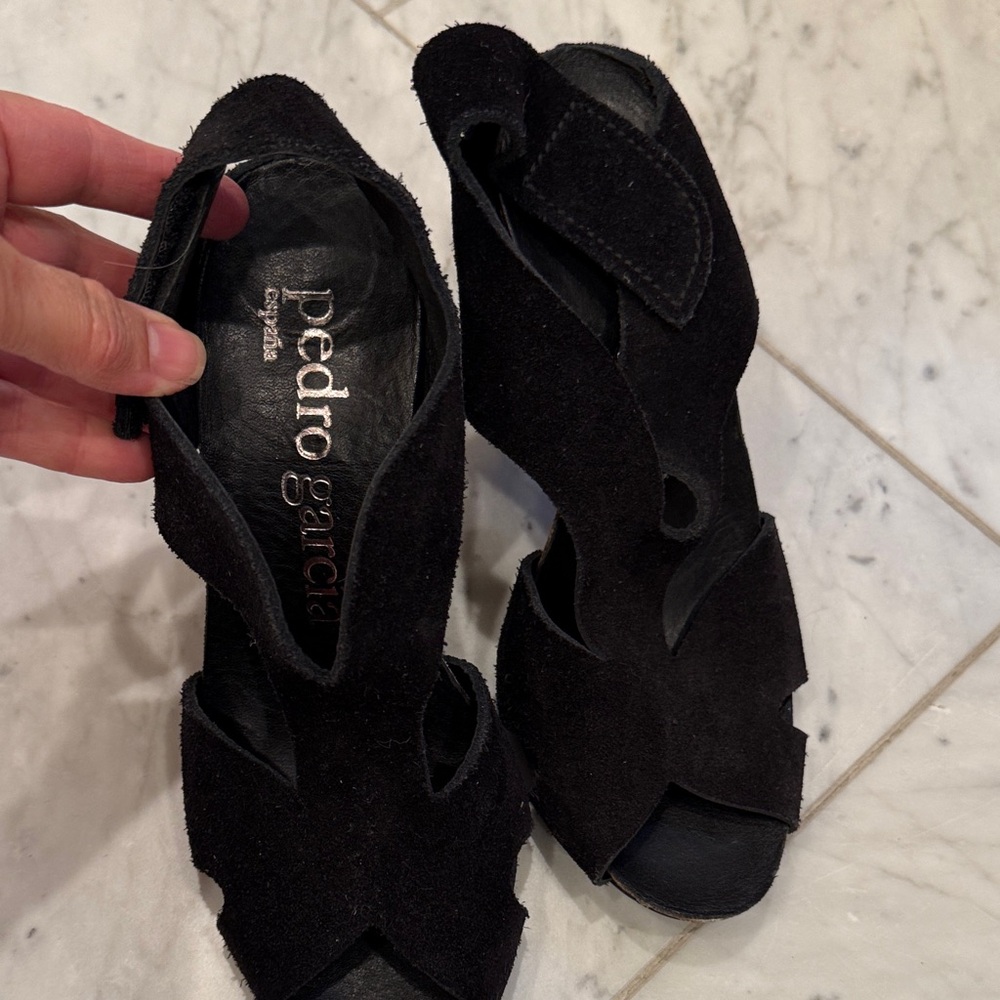 Pedro Garcia Black Suede Cutout Strap Heels